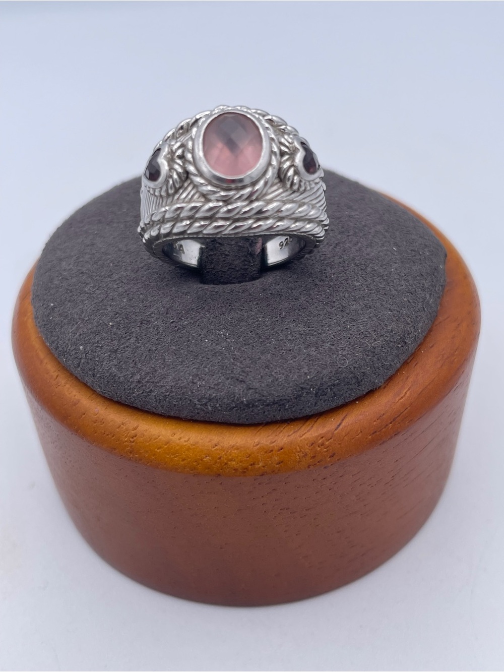 Judith Ripka Sterling Silver 925 Rose Quartz Garnet Ring Size 5 Thailand 13g